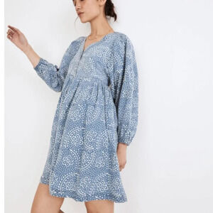 Madewell Bubble-Sleeve Button-Front Mini Dress in Indigo Paisley size small